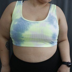 Women Plus Tie Dye Neon Fluorescent Green & Blue Cropped Tank Top